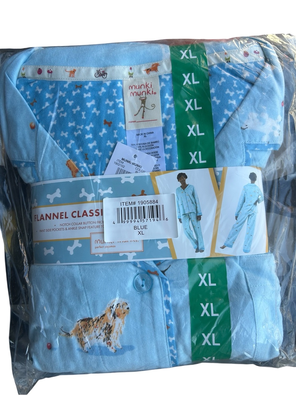 munki munki Light Blue Flannel Pajama Set with Dog & Bone Print